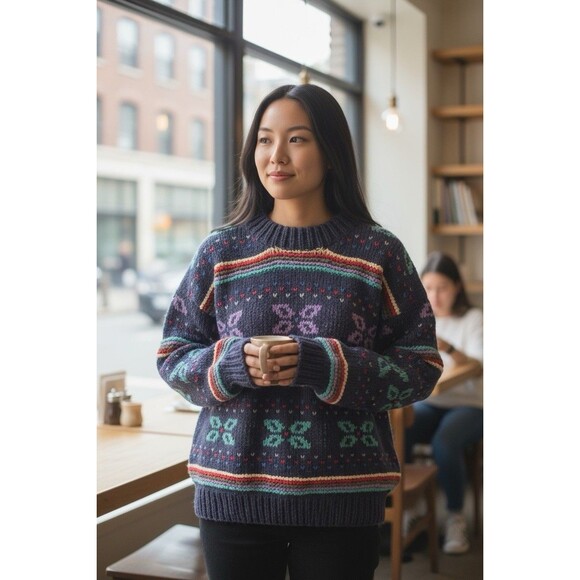 Vintage Tejidos Ruminahui 100% Wool Sweater Pullover Chunky Knit Peru Heavy - Picture 1 of 7